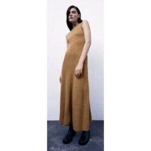Zara Knit Tan Scoop Neck Maxi Slip Lined Tank Dress‎ Size L